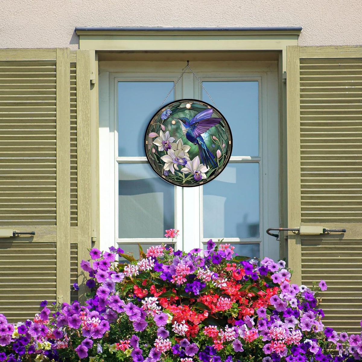 Hummingbird Stained Glass Window Hangings, Cat Butterfly Sunflower Handcrafted Stained Glass