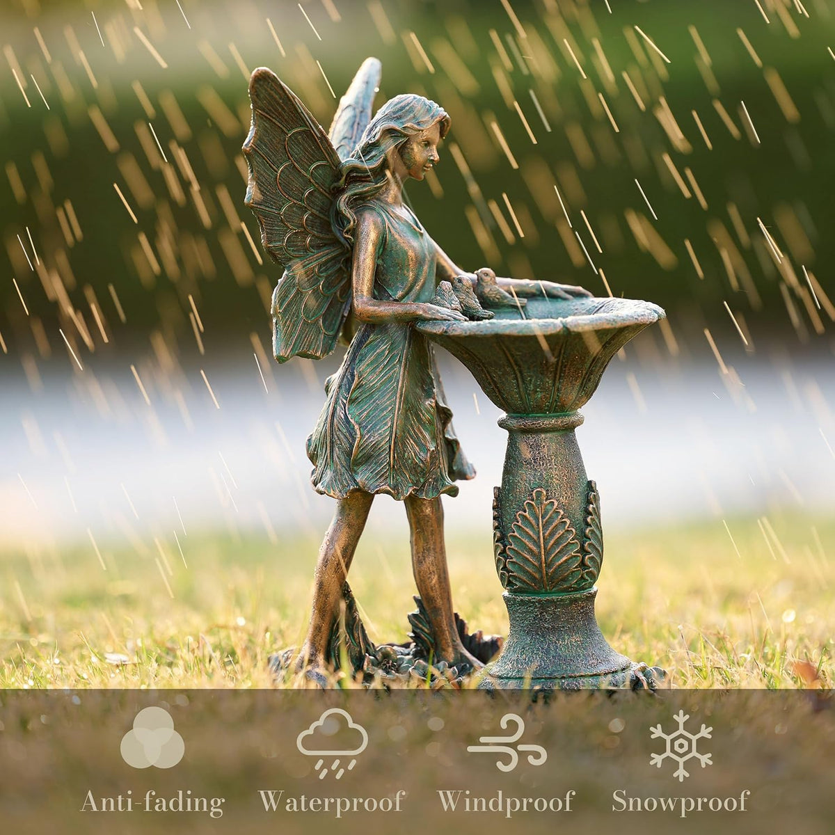 TERESA'S COLLECTIONS Fairy Garden Statues with Solar Outdoor Light for Outdoor Decor, Bronze Fairy