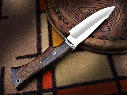 Warivo 10″ Handmade D2 Steel Hunting Knife with Leather Sheath - Ideal EDC Knife for Skinning