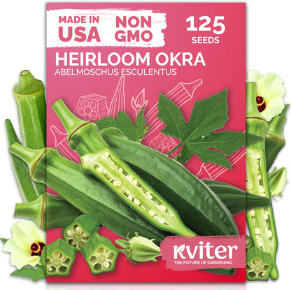 KVITER 125 Clemson Spineless 80 Okra Seeds for Planting (Abelmoschus esculentus) – Heirloom &