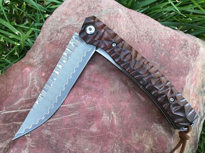 TACTICAL GEARZ Damascus Pocket Knife - EDC Folding Knife with Rosewood Handle - 67 Layer Damascus