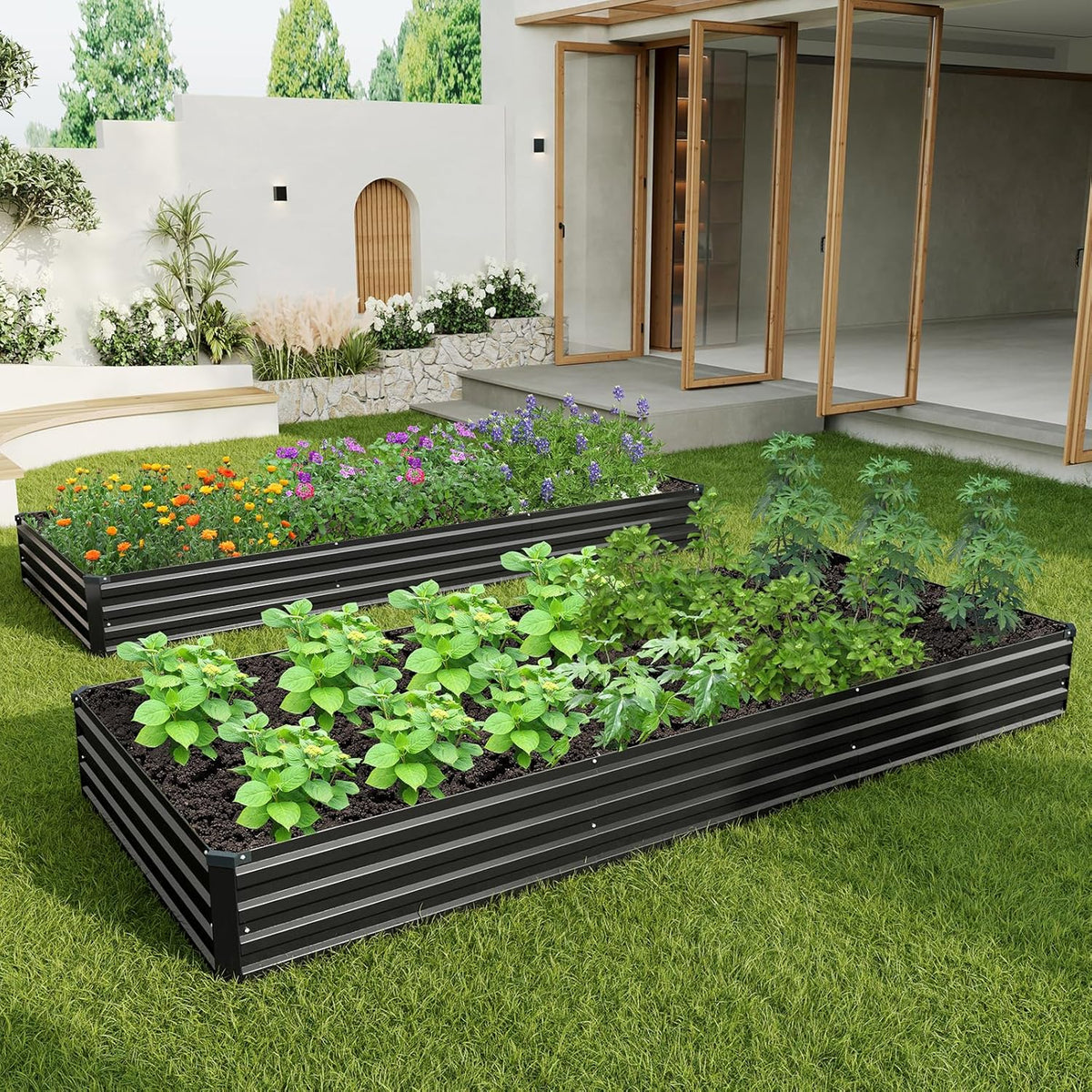 12×4×1FT(2PCS) Galvanized Raised Garden Bed Kit, Metal Planter Boxes，Large Outdoor Planters Garden