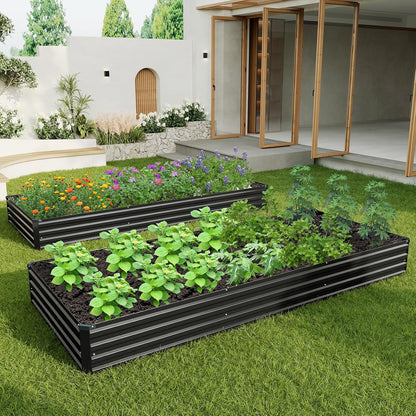 12×4×1FT(2PCS) Galvanized Raised Garden Bed Kit, Metal Planter Boxes，Large Outdoor Planters Garden