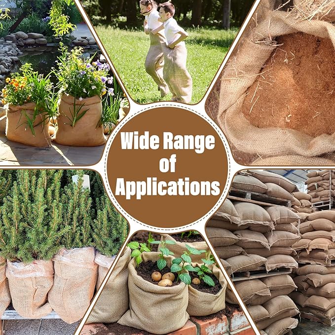 Riare 4 Packs 40 × 47 Inch Burlap Winter Plant Cover Bags with Drawstring- Reusable Large Burlap