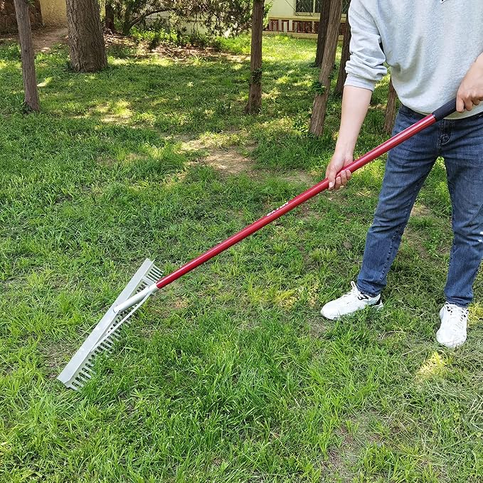 KYLIN Landscape Rake Heavy Duty with 36Tines 36Inch Wide Aluminum Head 60Inch Handle, Large Leaf