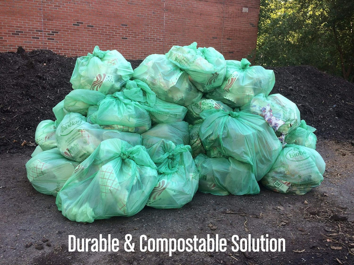 BioBag USA 100% Certified Compostable Lawn & Leaf Yard Waste Bags, 33 Gallon, Large Capacity and