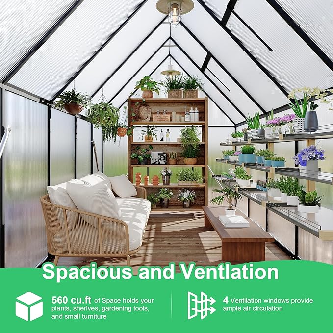 6'x9' Aluminum-Framed Polycarbonate Greenhouse, Heavy Duty Polycarbonate Greenhouse with Quick