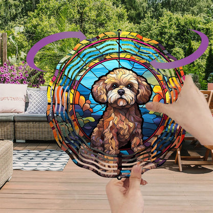 Poodle Dog Wind Spinners Outdoor Dog Memorial Gifts, 3D Metal Kinetic Hanging Garden Wind Spinner