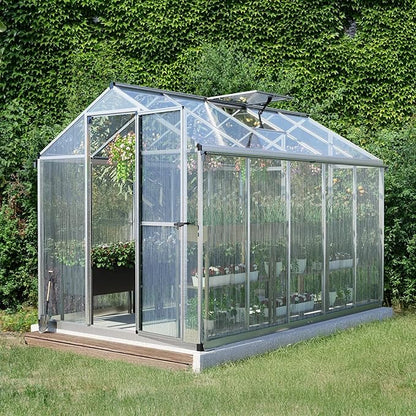 Aoodor 6 x 10 Ft Walk-in Greenhouse with Gutter, Polycarbonate and Heavy-Duty Aluminum Frame