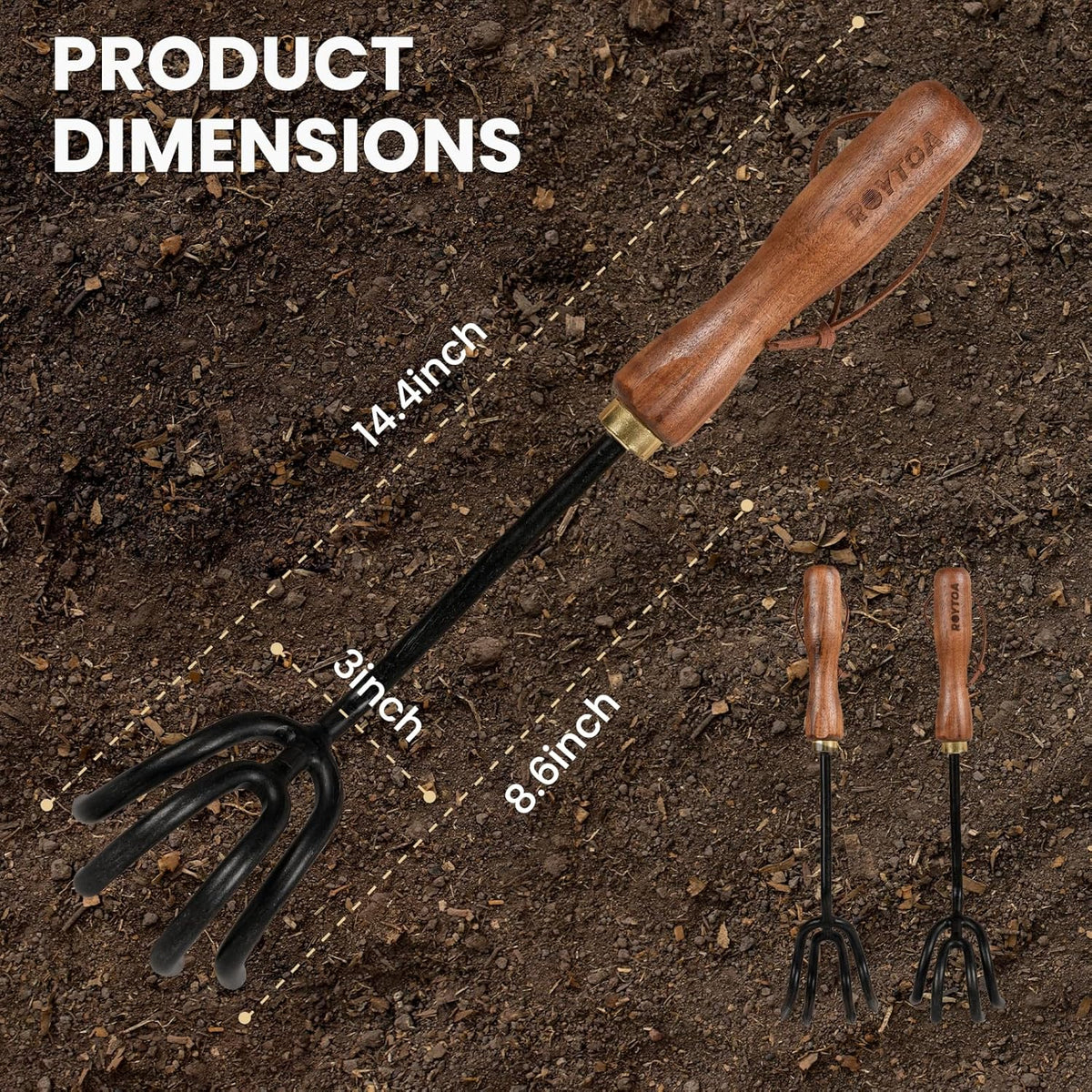 Hand Cultivator Rake, Ergonomic Small Garden Rake with Walnut Handle & 4 Durable Tines, Garden