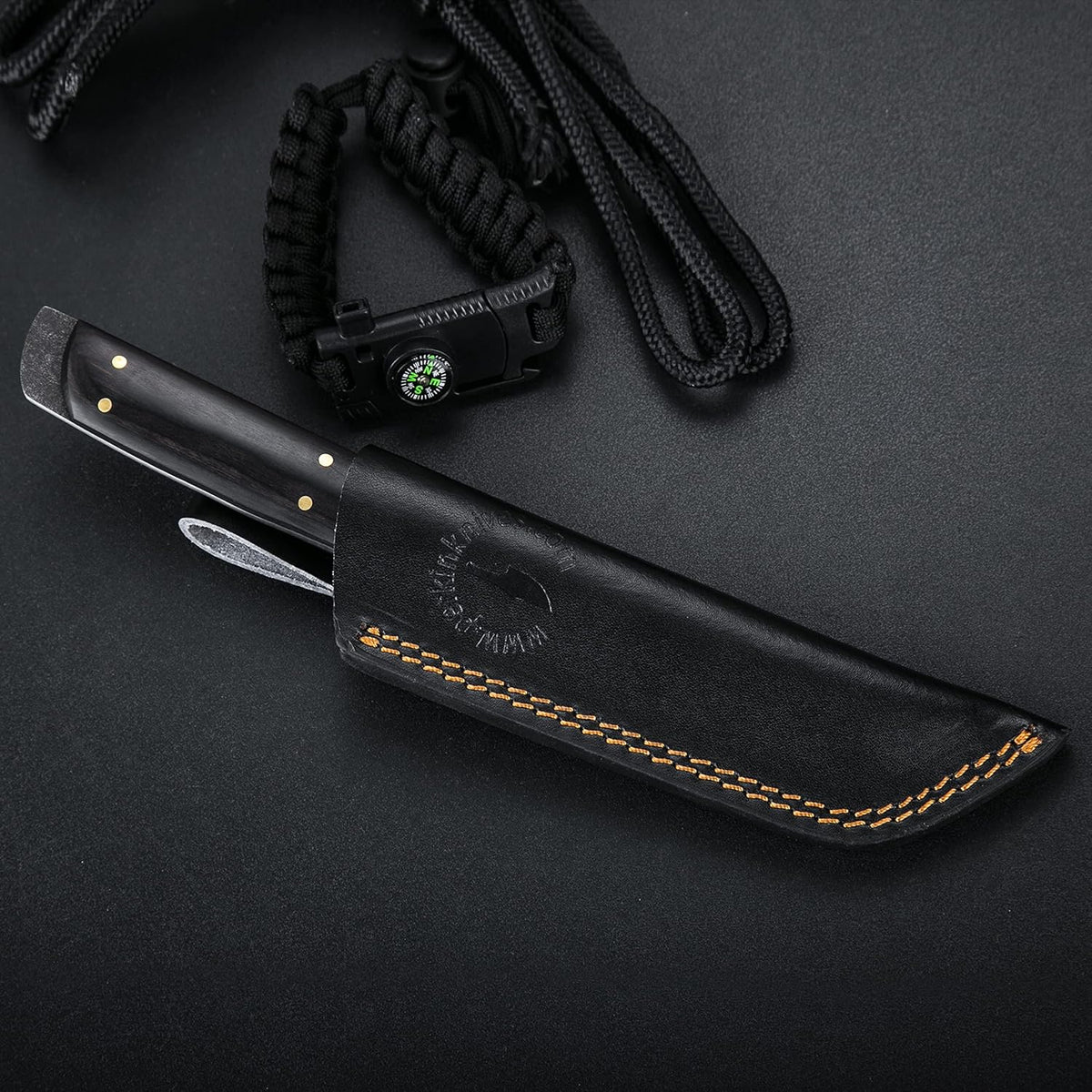 Perkin Handmade Fixed Blade Hunting Knives with Sheath-Full Tang Bushcraft Fixed-Blade Tanto Knives
