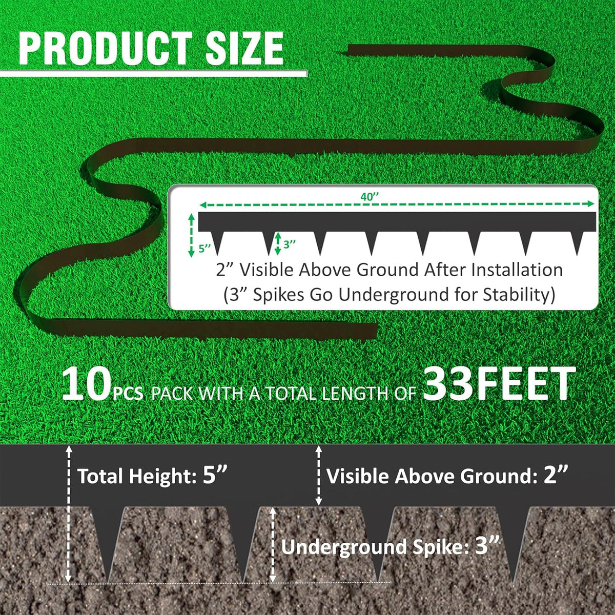 33ft. Galvanized Steel Landscape Edging (10-Pack) – 40" Metal Edging for Landscaping with 11