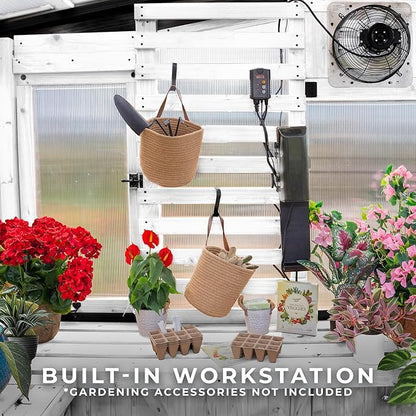 Backyard Discovery Willow 9' x 6' White Cedar Wood and Polycarbonate Walk-in Greenhouse Kit with