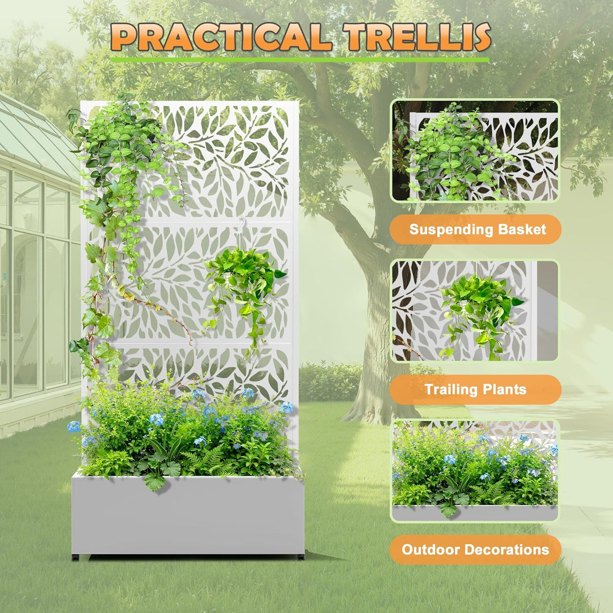 Metal Raised Garden Bed with Trellis, 2 in 1 Trellis with Planter Box & Privacy Screen for Climbing