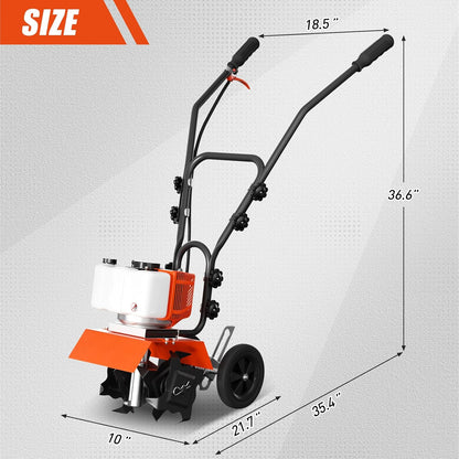 62cc Gas Tiller Cultivator, 10-Inch 2-Cycle Gas Powered Garden Tiller for Heavy Duty Soil