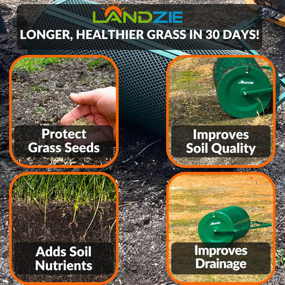 LANDZIE Lawn & Garden Spreaders - 44 Inch Heavy Duty Metal Mesh Basket Push/Tow Spreader - Compost