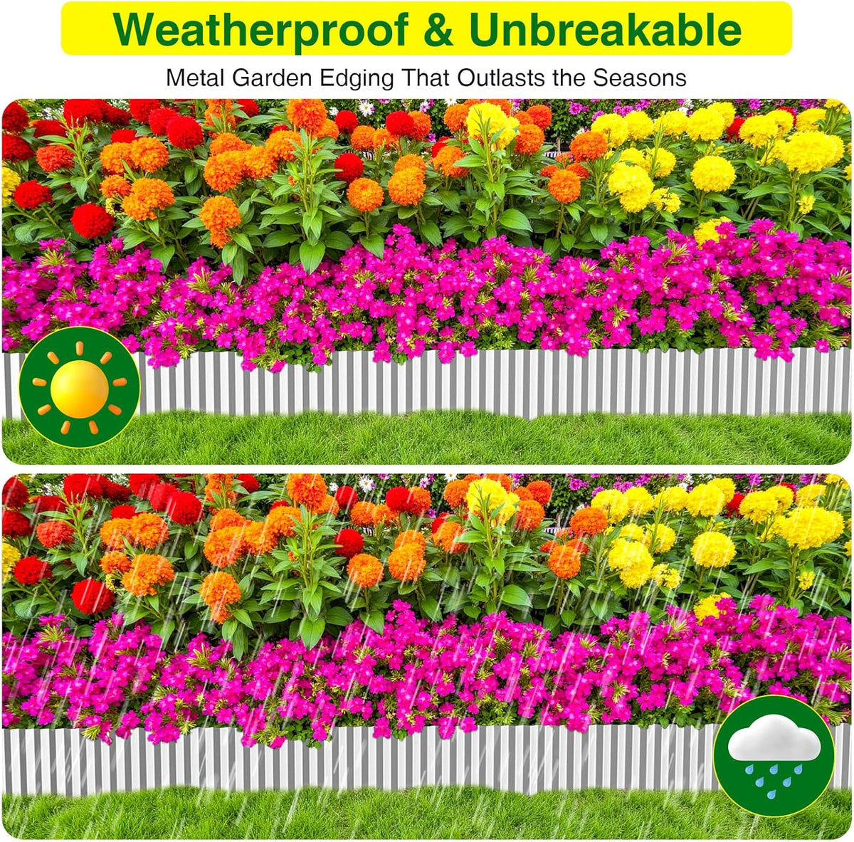 MIXC Corrugated Metal Garden Edging, Landscape Border for Lawn, Flower Bed & Paver (Silver, 8 Inch