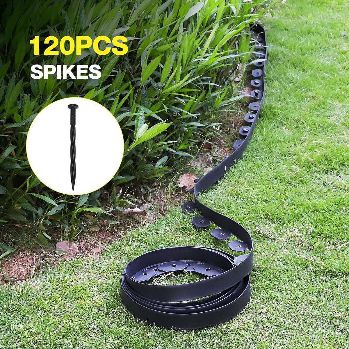 MIXC 66ft, 1.5in Tall Landscape Edging Kit with 100 Spikes, No-Dig Flexible Plastic Edge Border for