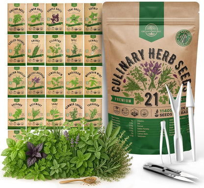 21 Culinary Herb Seeds Variety Pack - Heirloom, Non-GMO, Herb Seeds for Planting Outdoor and Indoor