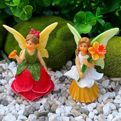 Mood Lab Fairy Garden - Miniature Fairy Figurines - Flower Girls Set of 2 pcs - Narcissus & Rose
