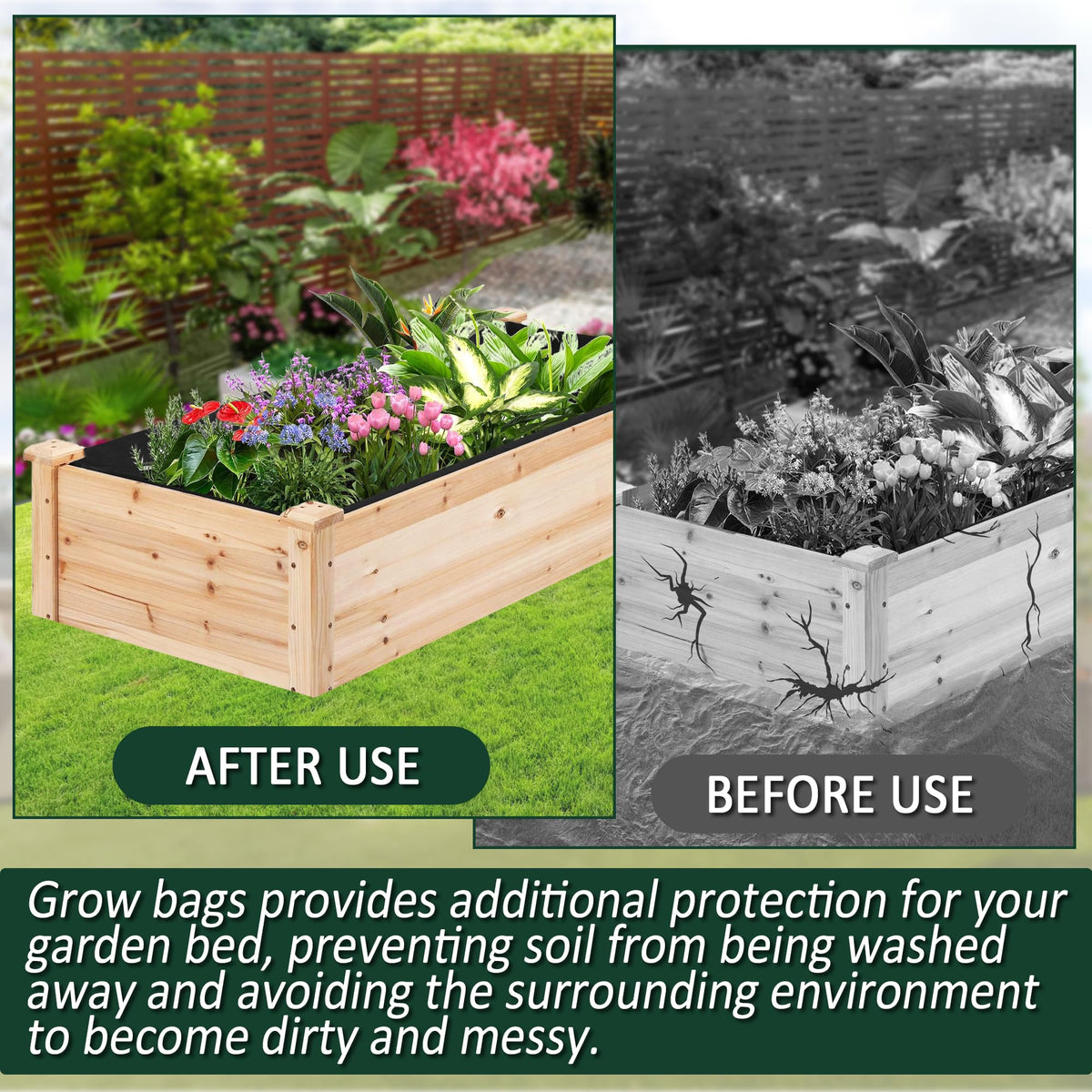 FULEIYA 1PCS Raised Garden Bed Liner Fabric Raised Garden Bed Breathable Drainage Rectangle Grow