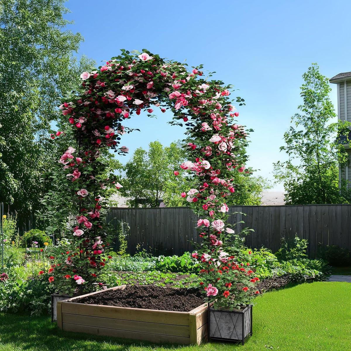 Garden Arch Arbor Trellis with Planter Boxes 8.2 Ft Metal Arch Trellis for Climbing Plants Outdoor
