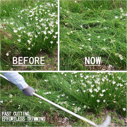 Weeding Sickle, Steel Grass Sickle with Serrated Double-Edged Blade, Telescoping Grass Whip, Stand