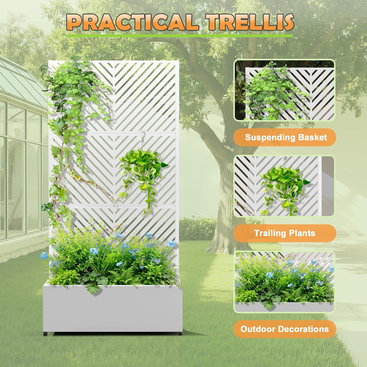 Metal Raised Garden Bed with Trellis, 2-in-1 Planter Box & Privacy Screen for Climbing Plants