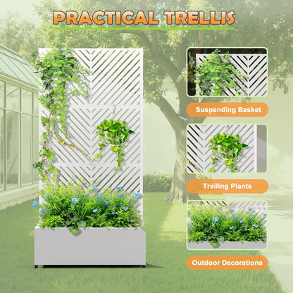 Metal Raised Garden Bed with Trellis, 2-in-1 Planter Box & Privacy Screen for Climbing Plants