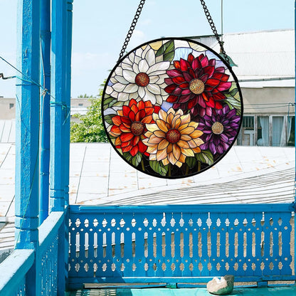 Stained Glass Window Hanging, Colorful Flowers Sun Catcher for Window Door Home Decor Plant