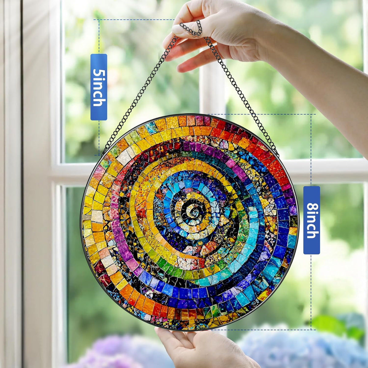 Stained Glass Window Hanging, Pauyadu 8 Inch Rainbow Spiral Stained Glass Suncatcher, Home Decor