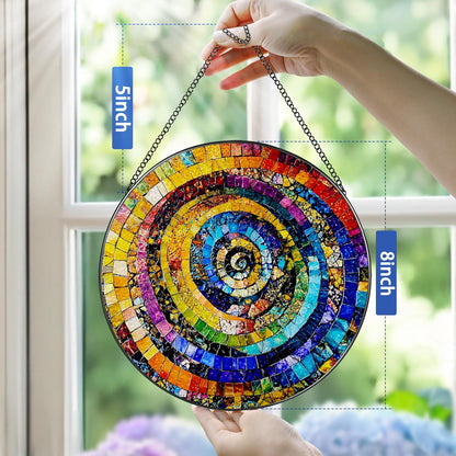 Stained Glass Window Hanging, Pauyadu 8 Inch Rainbow Spiral Stained Glass Suncatcher, Home Decor