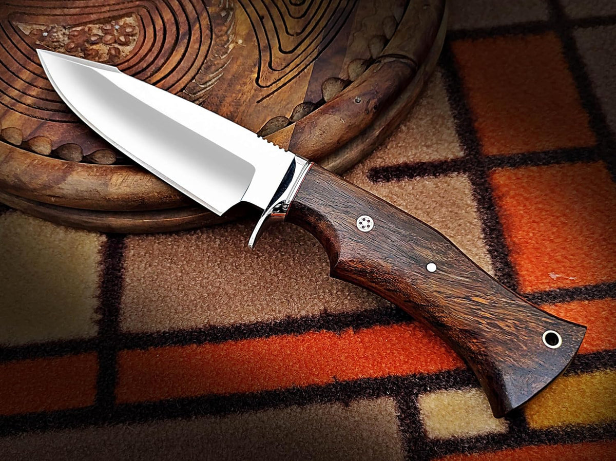 Warivo 10″ Handmade D2 Steel Hunting Knife with Leather Sheath - Ideal EDC Knife for Skinning