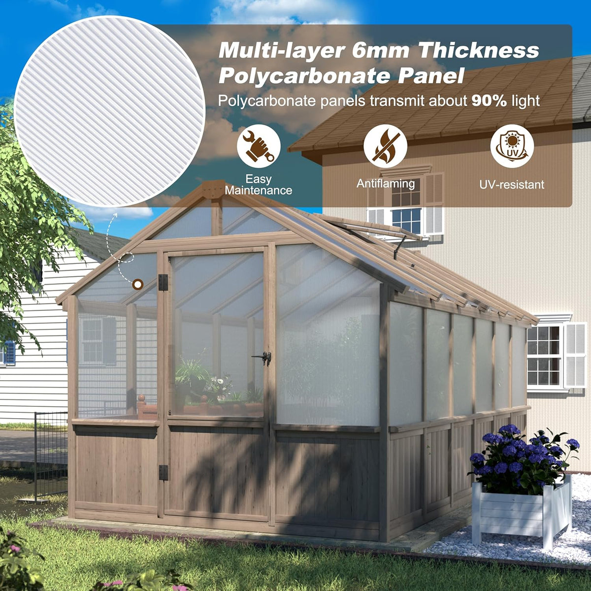 MUPATER 8' x 12' Outdoors Walk-in Greenhouse, Wood Greenhouse with Ventilated Window and Lockable