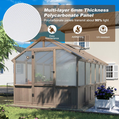 MUPATER 8' x 12' Outdoors Walk-in Greenhouse, Wood Greenhouse with Ventilated Window and Lockable