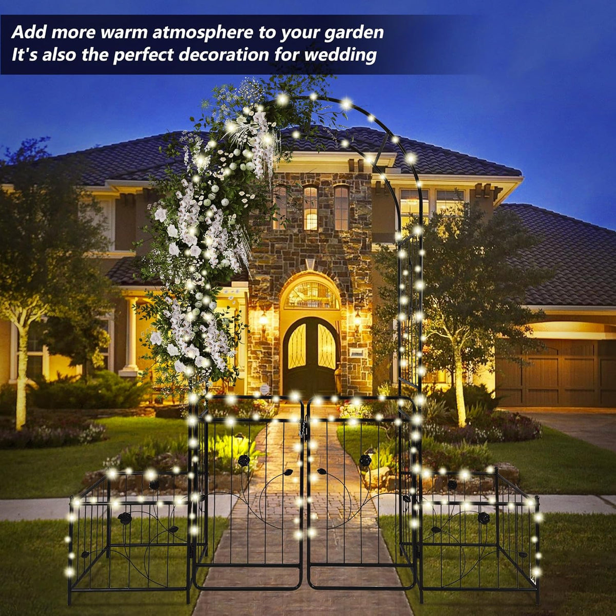 Metal Garden Arbor Arch with Gate and Plant Box, 86.6" H Garden Trellis Wedding Arch Party