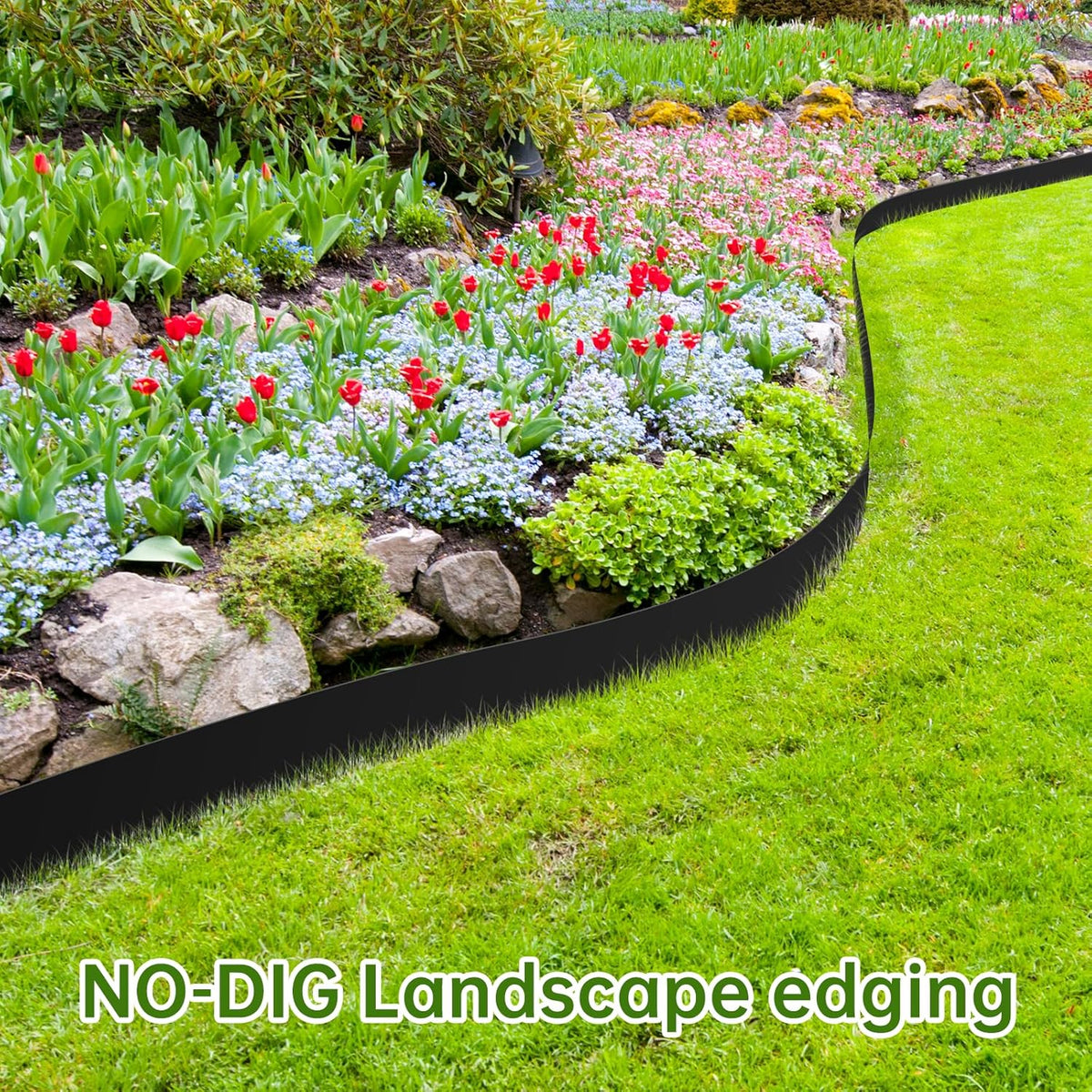 Landscape Edging Border No Dig - 40FT 4IN Tall Garden Edging Border with 40 Stakes, Plastic Garden