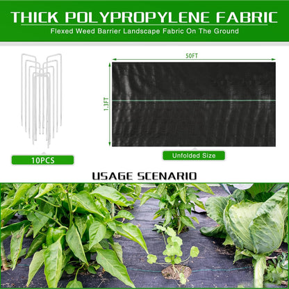 1.3FT x 50FT Weed Barrier Landscape Fabric Heavy Duty, 3.2oz Premium Gardening Weed Control Mat