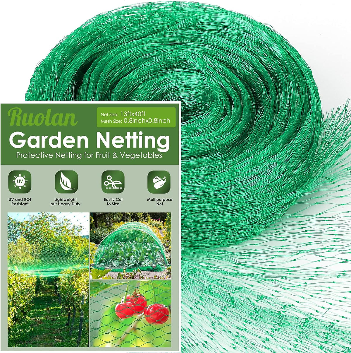 13X40Ft Bird Netting for Garden Protect Vegetable Plants and Fruit Trees,Plastic Trellis Netting
