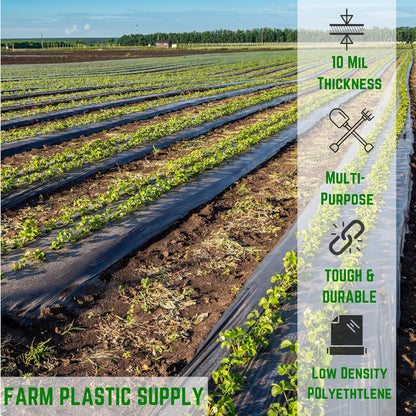 Farm Plastic Supply - Black Plastic Sheeting - 10 mil - (2.5' x 100') - Polyethylene Vapor Barrier