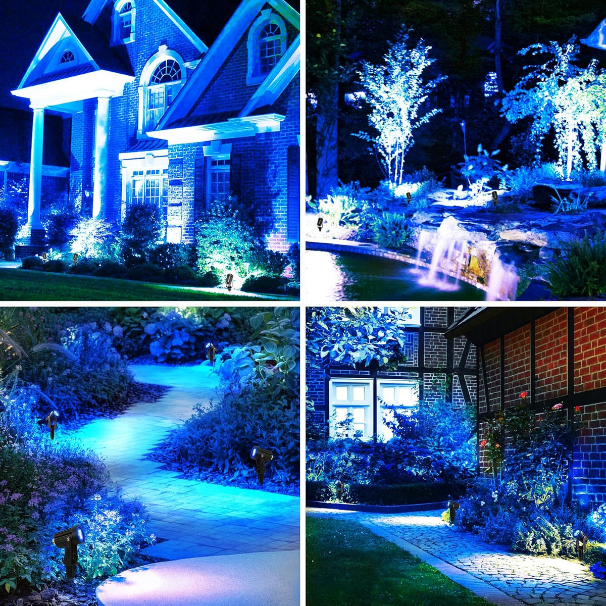 Blue Solar Spot Lights Outdoor,2 Pack Solar Landscape Spotlights IP65 Waterproof 9.8ft Cable, Auto