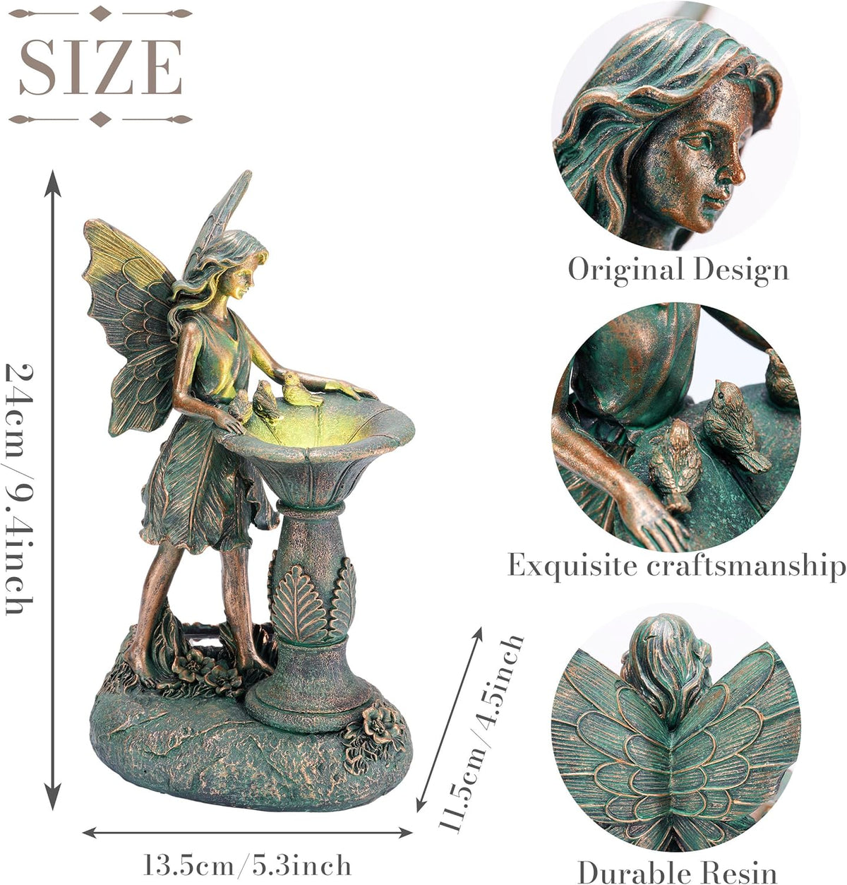 TERESA'S COLLECTIONS Fairy Garden Statues with Solar Outdoor Light for Outdoor Decor, Bronze Fairy