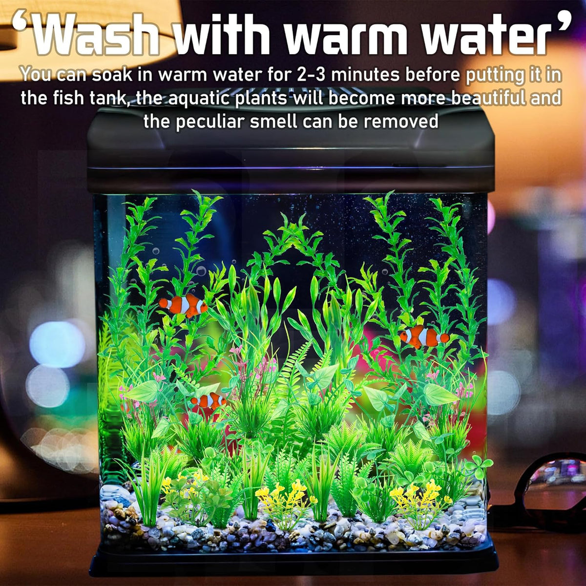 Ameliade Aquarium Artificial Green Plastic Plants Decorations 26 PCS Large Fish Tank Accessories