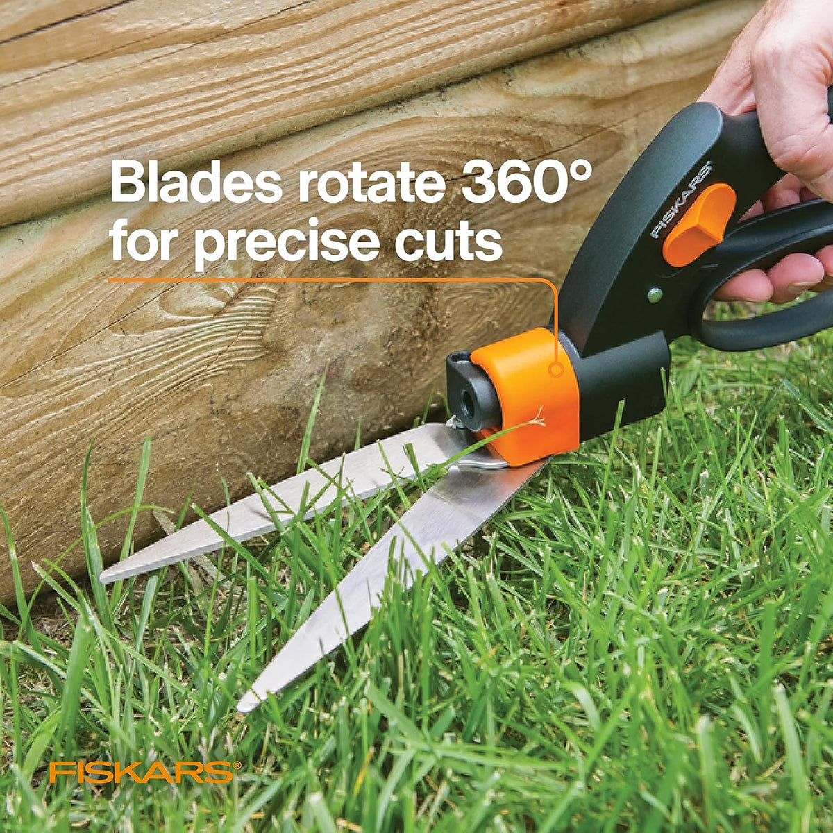 Fiskars Shear Ease Grass Shears - 5" Stainless Steel Blades - 360-Degree Swivel Blade Plant Cutting