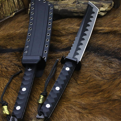 BA-KOR 15.8in Full Tang Japanese Style Outdoor Knife –8mm DC53 Steel, Nylon Fiber Handle &Sheath