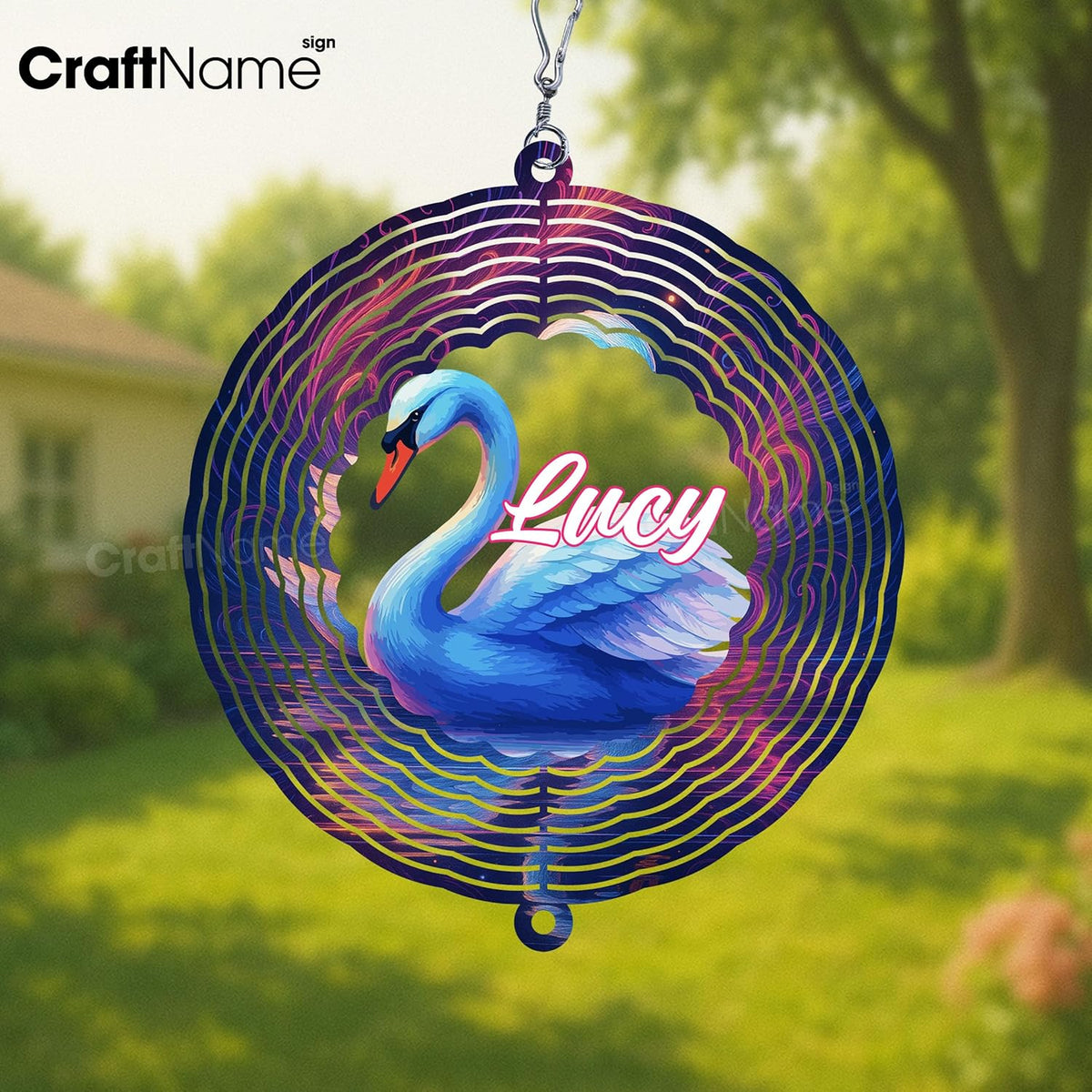 Personalized Swan Wind Spinner 3D Stainless Steel, Swan Garden Spinner Hanging Outdoor Decor, Wind