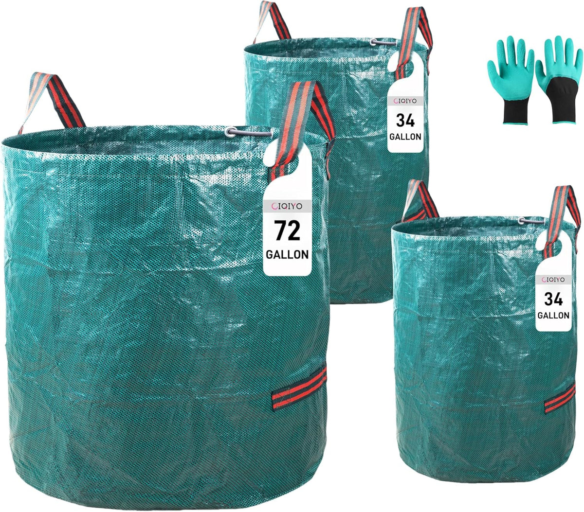 1x72Gallons+2x34Gallons (Free Gloves) Garden Leaf Bags,Reusable Heavy Duty Yard Waste Bag