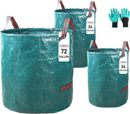 1x72Gallons+2x34Gallons (Free Gloves) Garden Leaf Bags,Reusable Heavy Duty Yard Waste Bag
