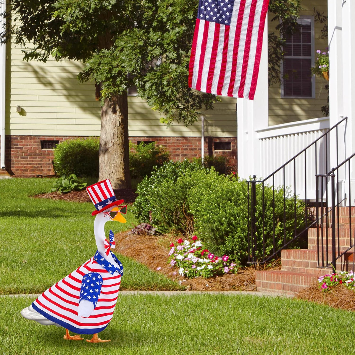 4 Pcs/Set 4th of July Porch Goose Outfit, 23" High Lawn Goose Statue Patriotic Costume Clothing