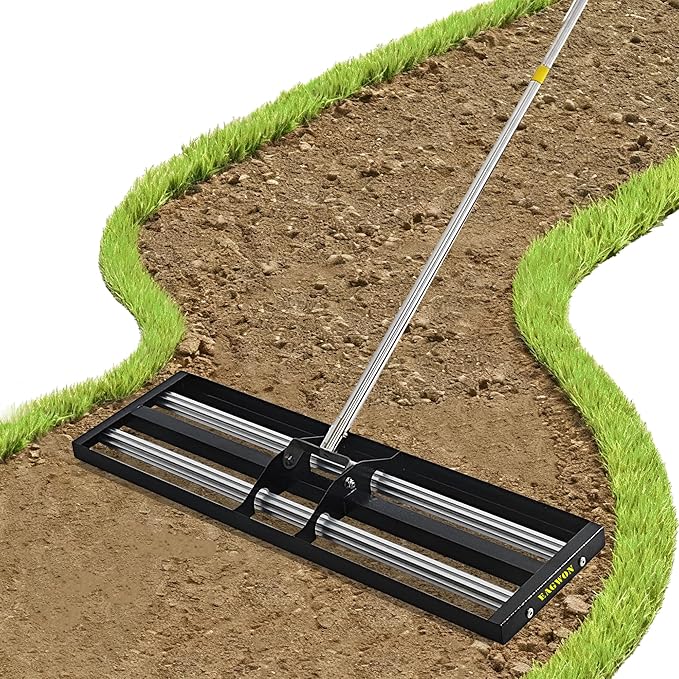 30"x10"Lawn Leveling Rake with Aluminum Rollers, Stainless Steel Yard Lawn Leveler Tool with